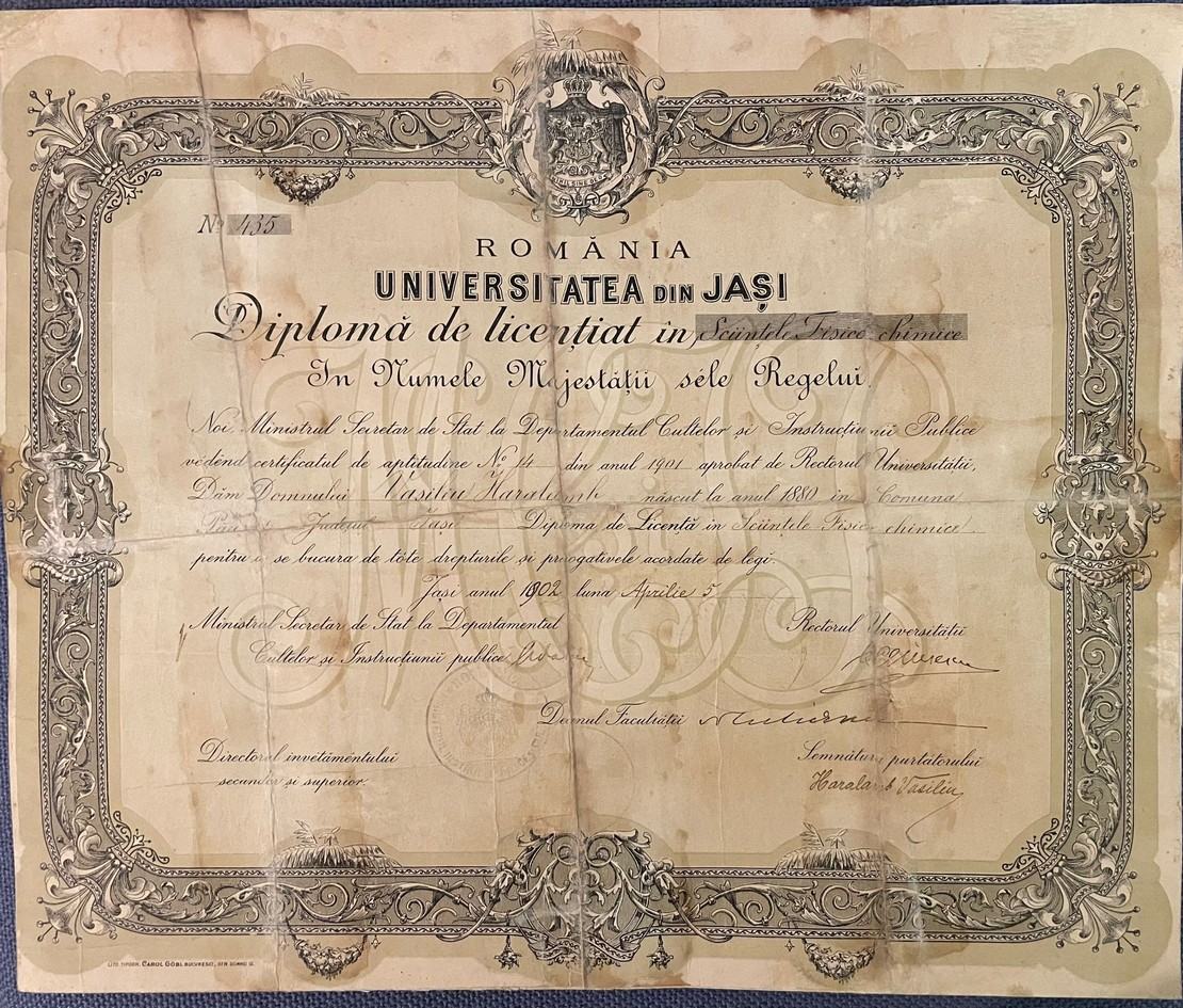 Diplomă licență Haralamb Vasiliu
